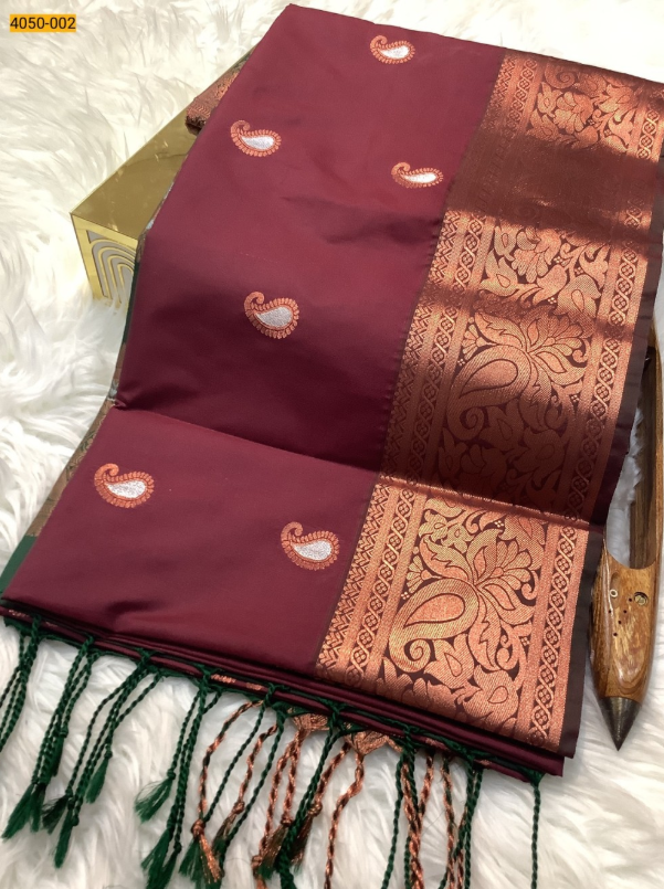Maroon Premium Soft Silk Meena Butta Saree
