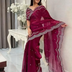 Wine Fancy Jimmy choo satin saree