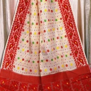 Authentic Jamdani Saree- Red And White shade