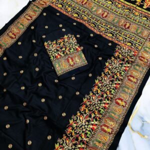 Printed Kani Silk -Black Colour