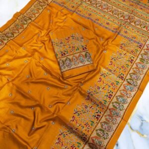 Printed Kani Silk -Mustard Colour