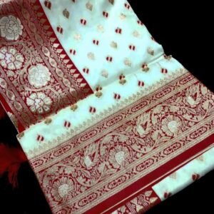 Beautiful Red White Soft Katan Silk Saree