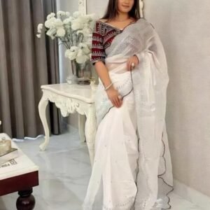 White Fancy jimmy choo satin saree
