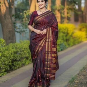 Soft Fancy Banarasi Maharastrian Silk Sarees- Maroon Colour