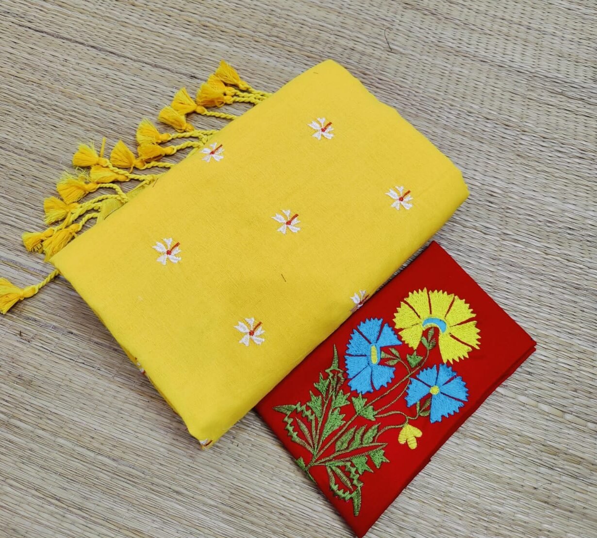 Premium Cotton Saree With Handstitched Embroidery Blouse