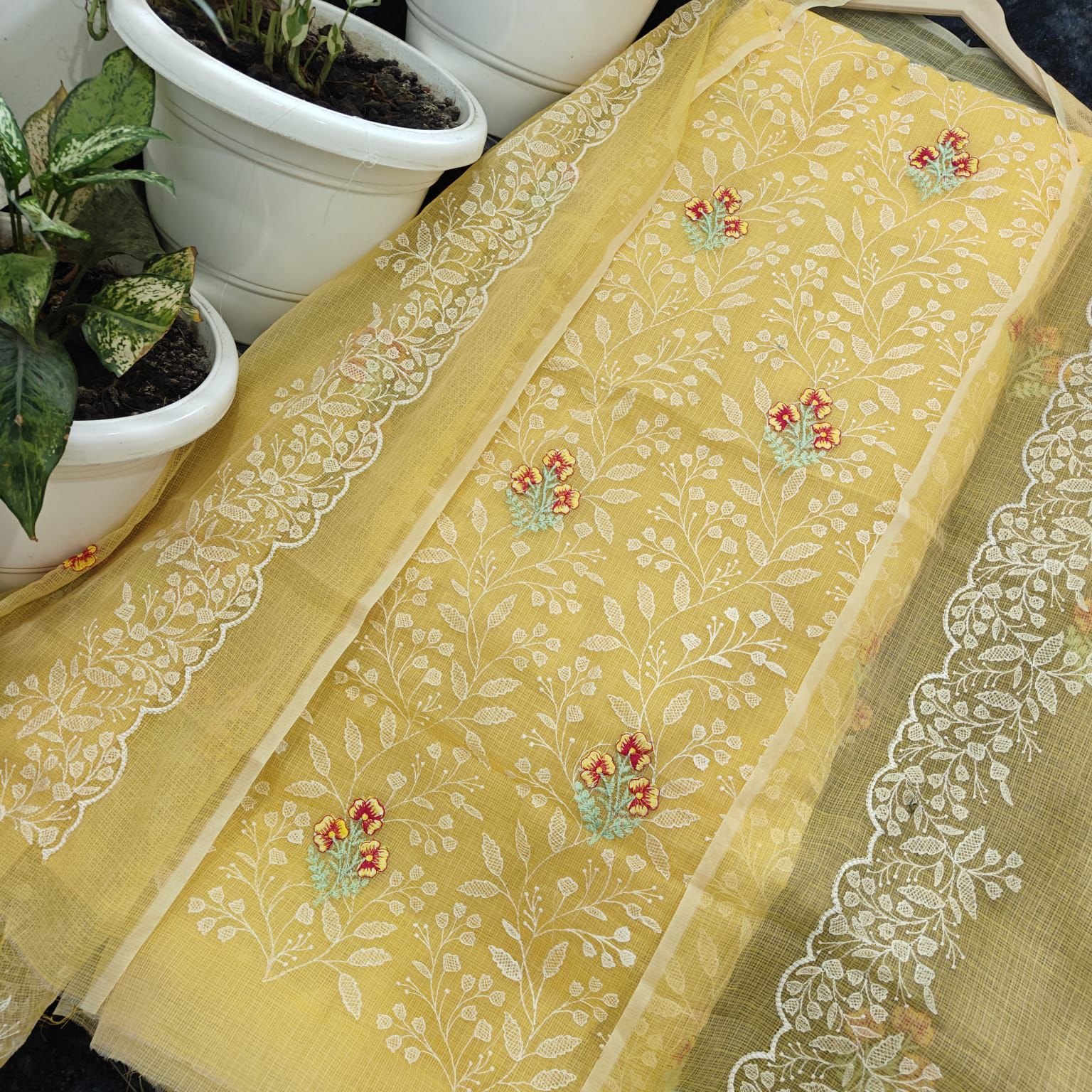 Kota Doria Embroidery Dress Material ( Unstitched)