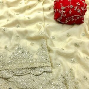 Beige Organza Gold Saree