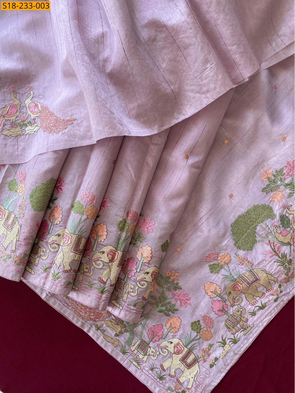 Tussar silk embroidery saree- Peach Colour