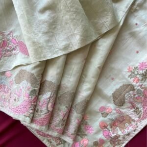 Tussar silk embroidery Sarees-Blue