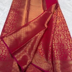 Red Fancy Banarasi semi silk tissue saree