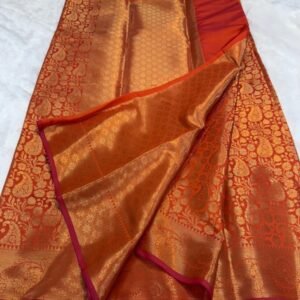 Orange Fancy Banarasi semi silk tissue saree
