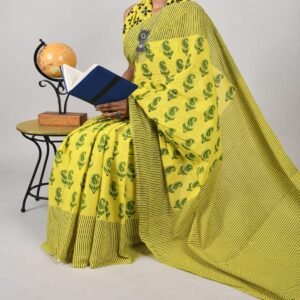 Lemon Yellow Cotton Mulmul Saree