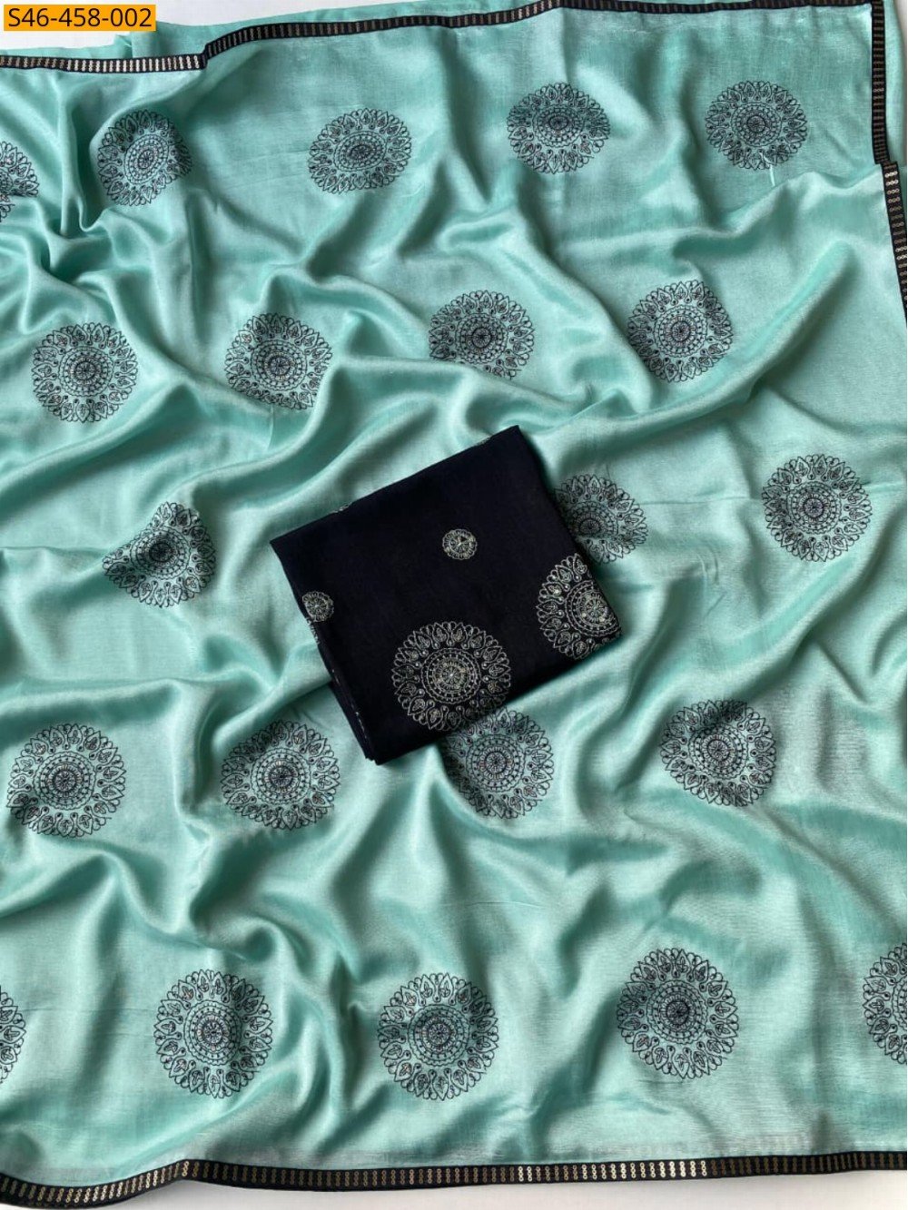 Sky Blue Fancy Crush Embroidery sarees