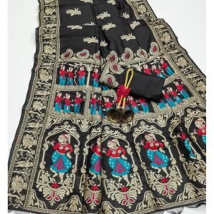 Beautiful Raw Silk Saree-Black Colour