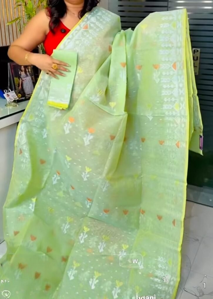 Zori Dhakai Jamdani Saree- Green Colour