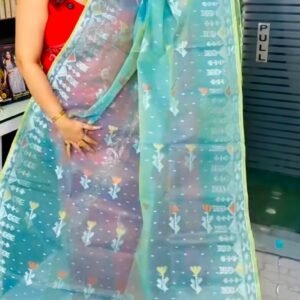 Zori Dhakai Jamdani Saree- Sky Blue Colour