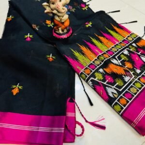 Organza Embroidery Muslin Saree – Black Colour