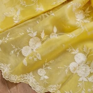 Fancy Banarasi Organza saree -Yellow Colour
