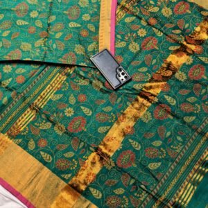 Kadi Cotton Saree with Katha Stitch Block Print