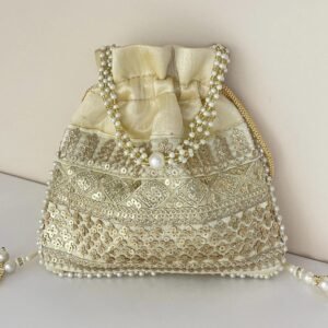 Designer Pearl Potli Bag-Cream colour