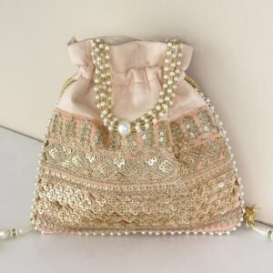 Designer Pearl Potli Bag-Peach colour