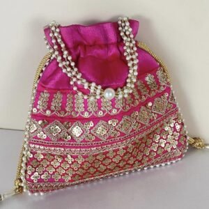 Designer Pearl Potli Bag-Rani Pink colour