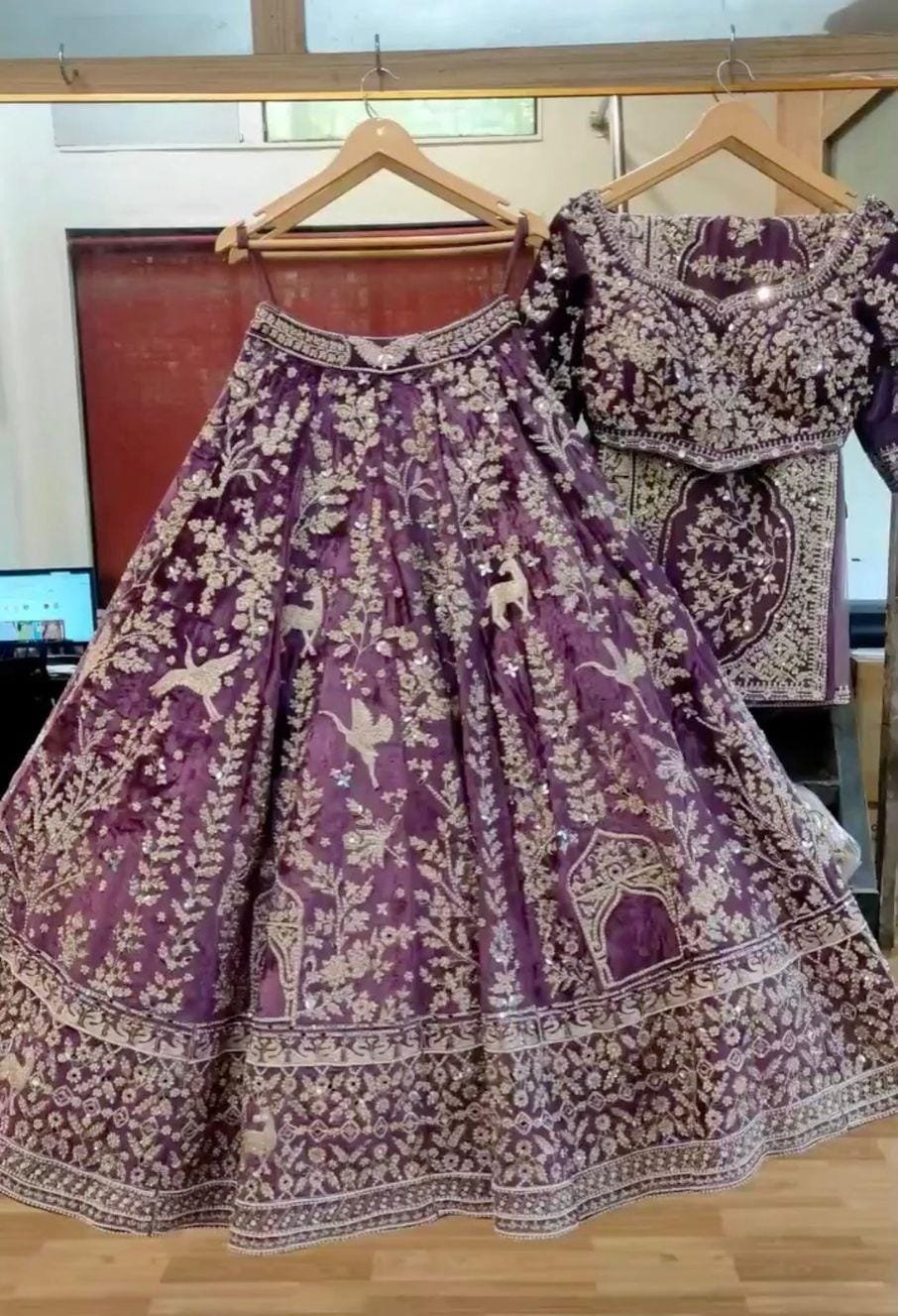 Bridal Wear Heavy Design Lehenga Choli Set-Purple Colour - Image 2