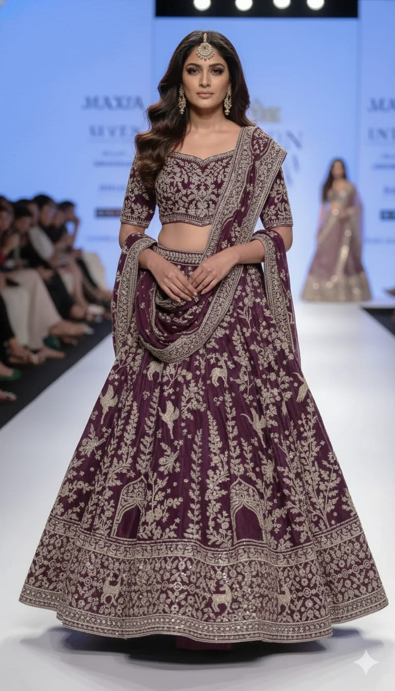 Bridal Wear Heavy Design Lehenga Choli Set-Purple Colour