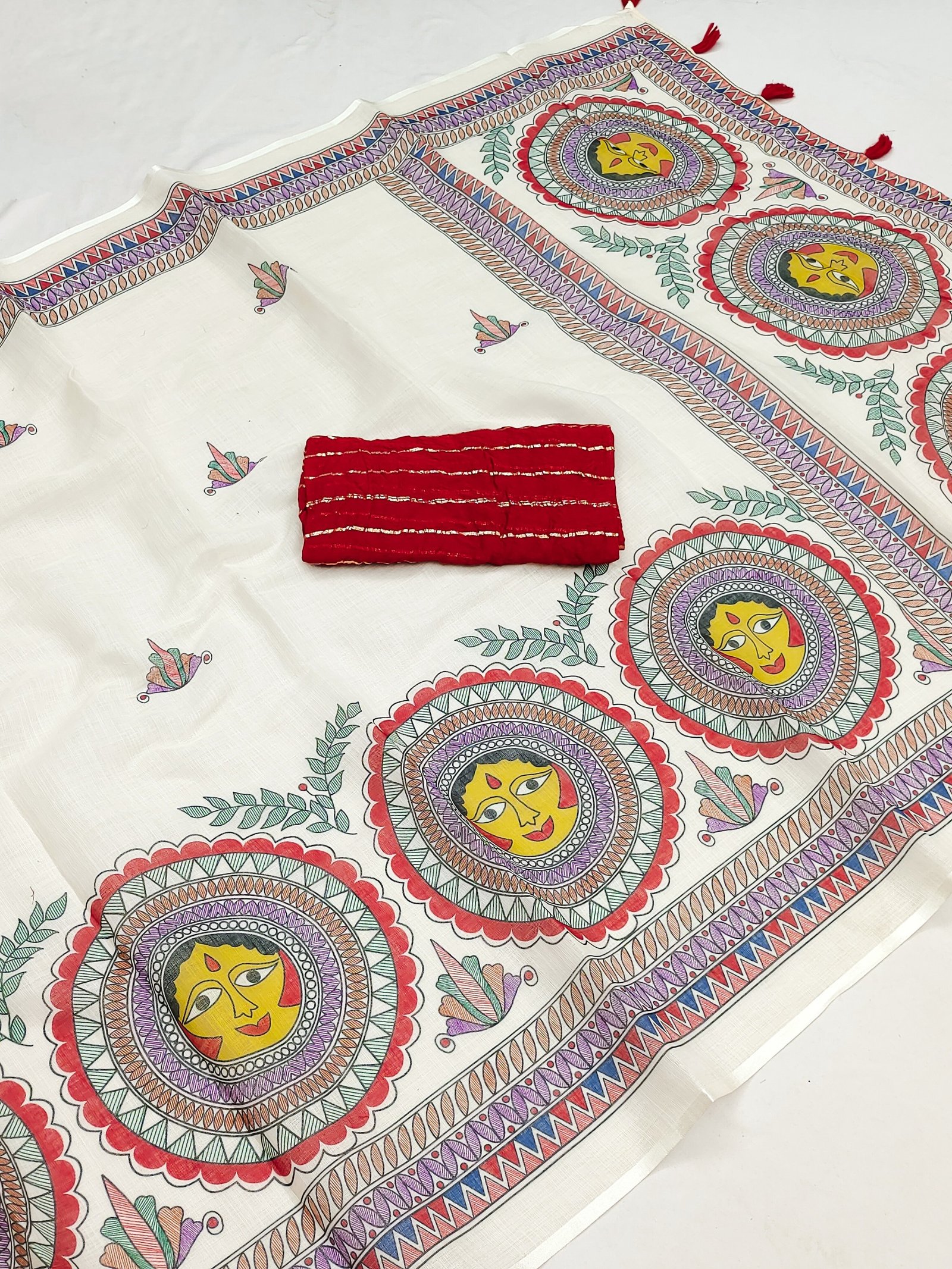 Cotton Madhubani Print Saree - Image 2