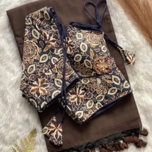 Khadi Cotton Saree- Dark Brown