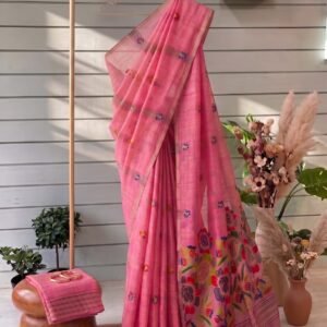 Muga Cotton Saree-Pink