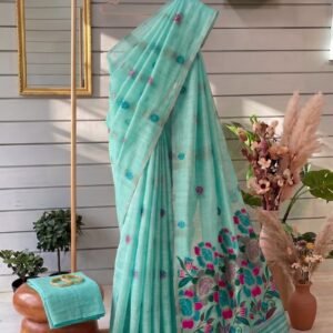 Muga Cotton Saree-Sky Blue