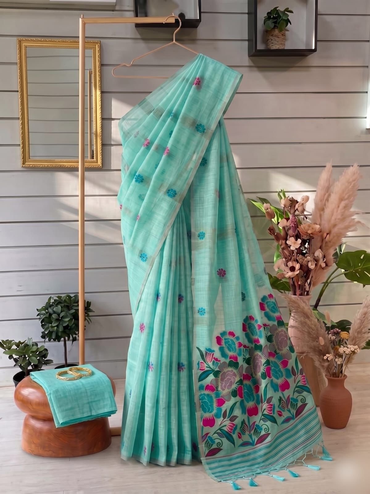 Muga Cotton Saree-Sky Blue