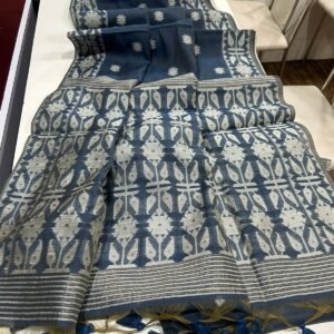 Muga Cotton Jamdani Saree-Blue