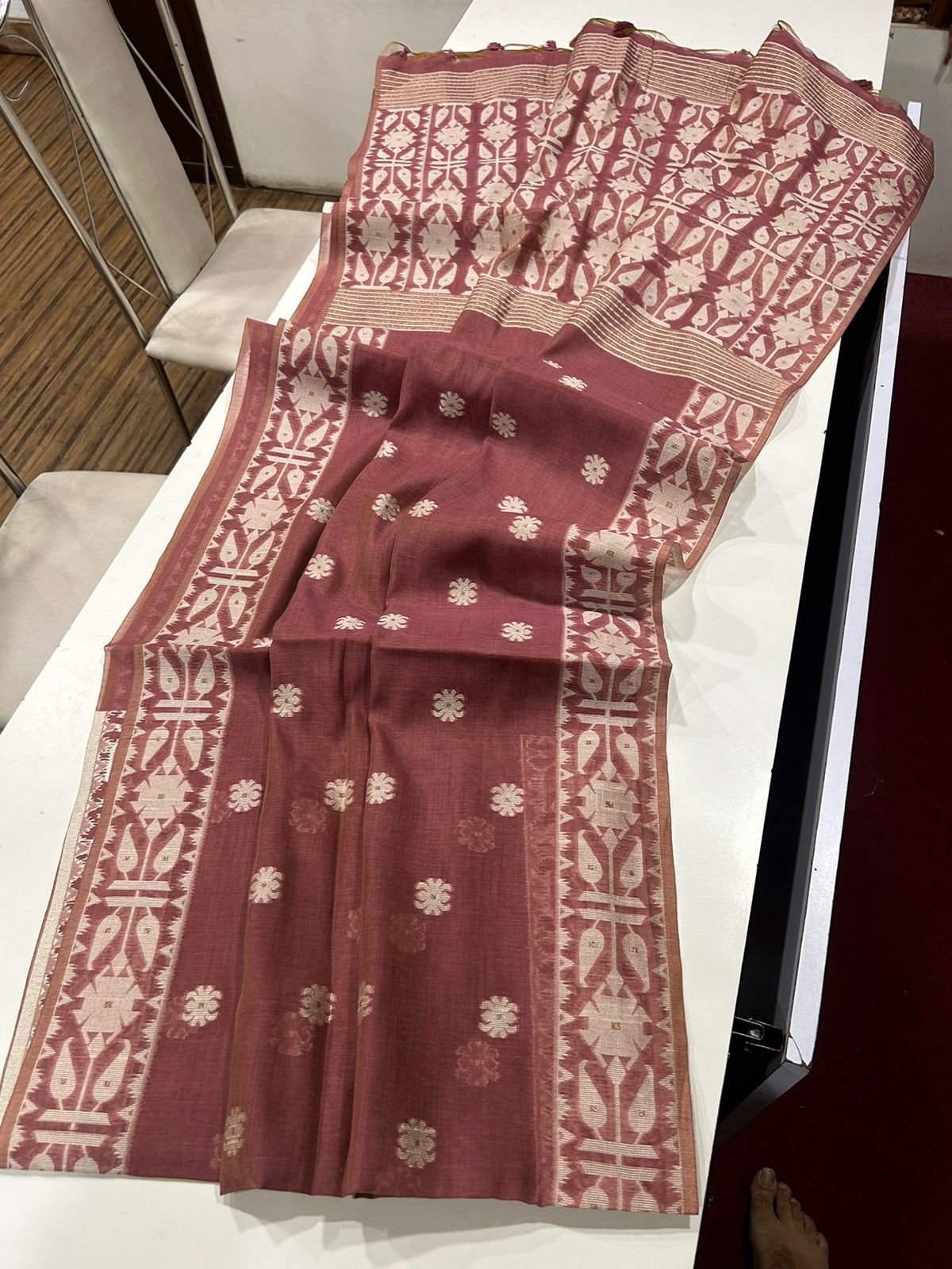 Muga Cotton Jamdani Saree- Brown