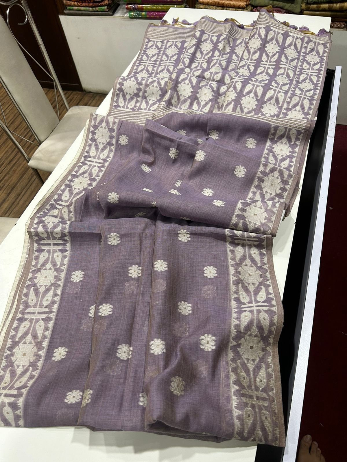 Muga Cotton Jamdani Saree-Purple