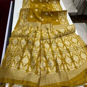 Muga Cotton Jamdani Saree- Mustard